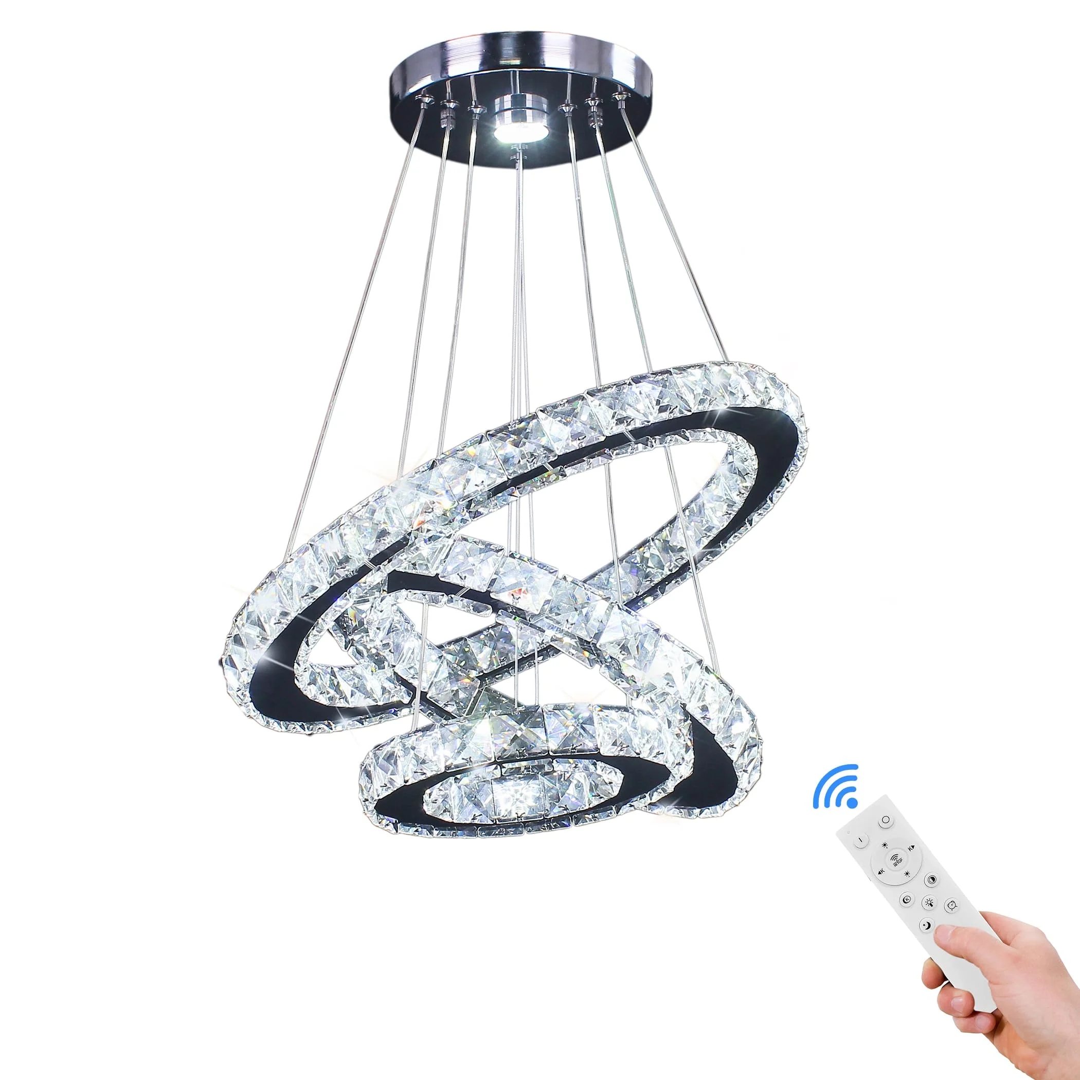 Dixun Dimmbar LED-Kronleuchter, moderne Deckenleuchte, 3 Ringe, verstellbar, Edelstahl-Pendelleuchte, Kronleuchter für Schlafzimmer, Wohnzimmer