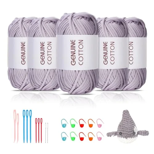 Maxee 5X50g Dickes Garn Baumwolle zum Häkeln, Chunky Häkelgarn für Anfänger, Kein Geteiltes Häkeln Amigurumi Wolle, Klobiges Baumwollgarn Einfaches Strickgarn zum Häkeln Stricke