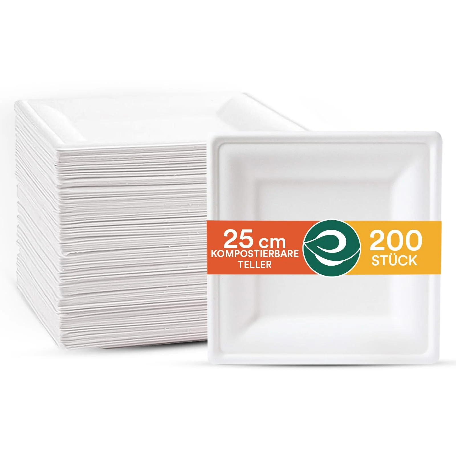 ECO SOUL Pearl White Square 10” (25cm) Bagasse Pappteller (200 Stück) Einweggeschirr und 100% Kompostierbares, Umweltfreundlich Partygeschirr, Robust Campinggeschirr, Mikrowellen- und Ofenfest