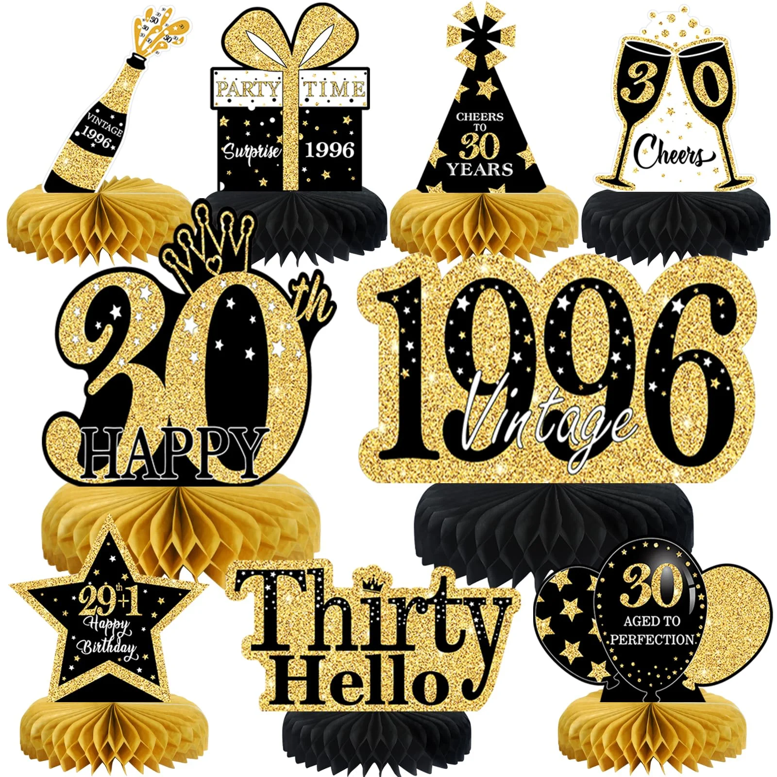 Deko 30. Geburtstag männer Frauen,9 STK Schwarze Goldene Bienenwabe Mittelstück Tischdeko Geburtstag,30 Geburtstag Deko,30 Geburtstag Party Deko Supplies,Geschenke Für Frauen Zum Geburtstag