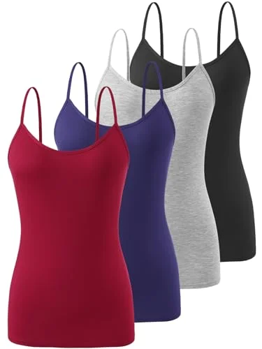 Knuffnee Damen Unterhemden Verstellbare Spaghetti Tops Basic Cami Tank Top 4er Pack