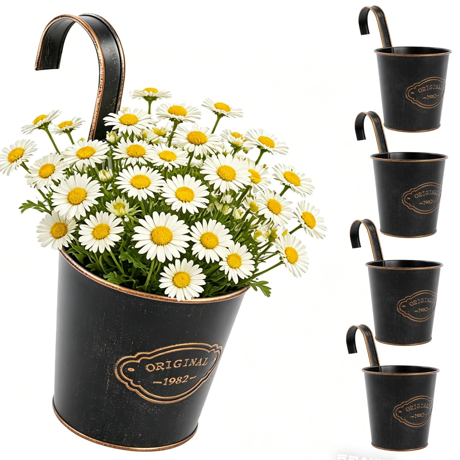 CITÉTOILE 4er Set Hängetöpfe Balkon mit Drainageloch, Blumentopf hängend Hängender, Kleiner Hängender Pflanztopf Blumentopf Metall, übertopf Hängend Blumentöpfe zum Aufhängen Vintage