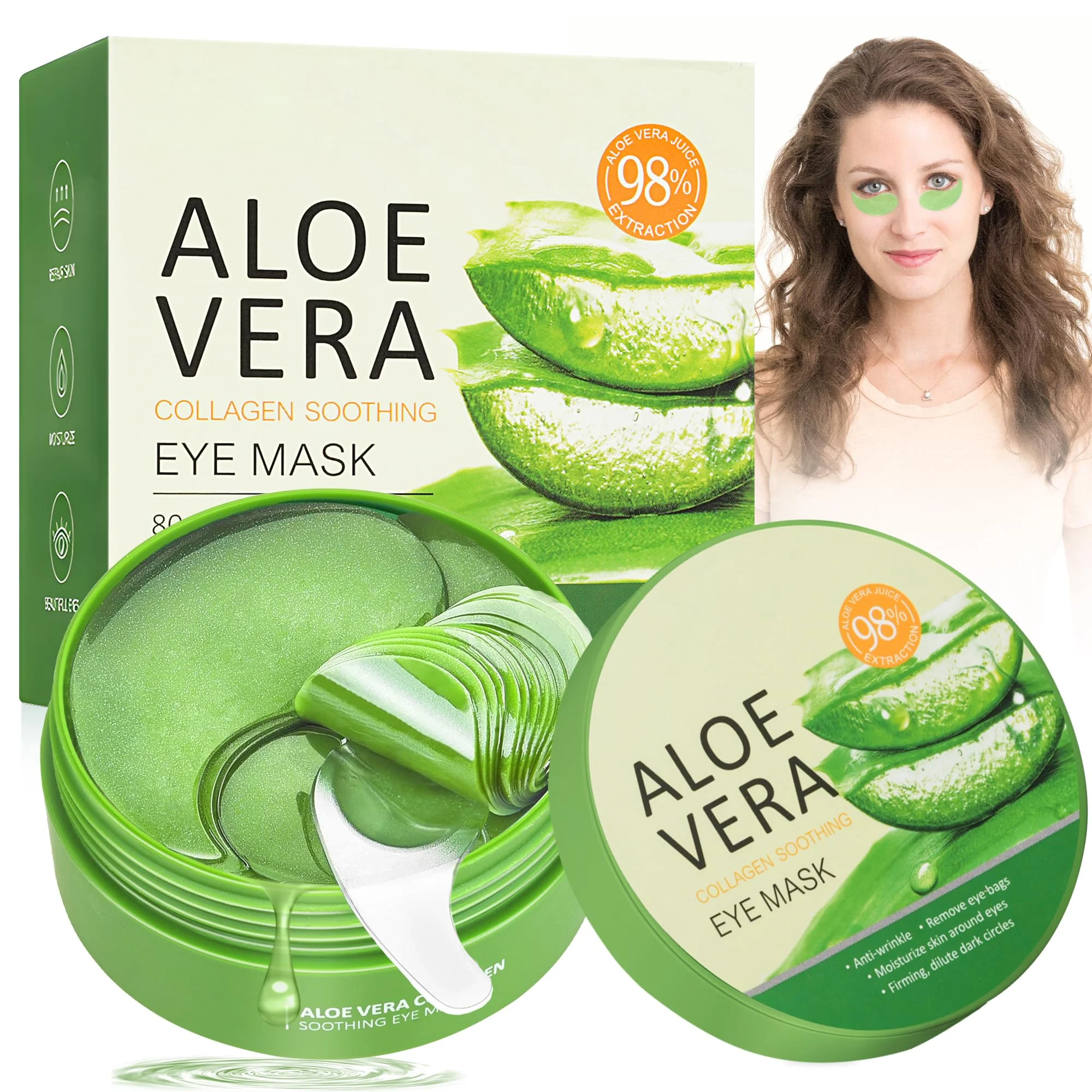 Augenpads 60 Stück,Hydrogel Eye Patches mit Hyaluron & Kollagen,Aloe Vera Augenpads gegen Augenringe,Tränensäcke Falten & Schwellungen,Feuchtigkeitsspendend