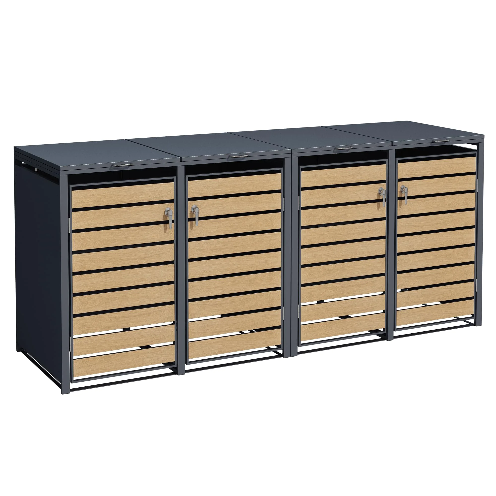 ESTEXO Mülltonnenbox Mülltonnenverkleidung mit Deckel Aufbewahrungsbox Müllbox Anthrazit mit Holzdekor (4 Türen)