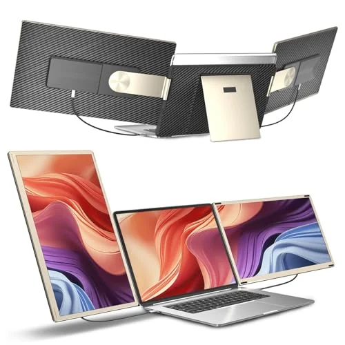 Laptop Screen Extender, 15.6” Laptop Bildschirm Extender, FHD 1080P Triple Travel Monitor mit Lautsprechern, Display Extension Kompatibel mit 13-17.3“ Laptops für Mac, Windows, Chrome, Android