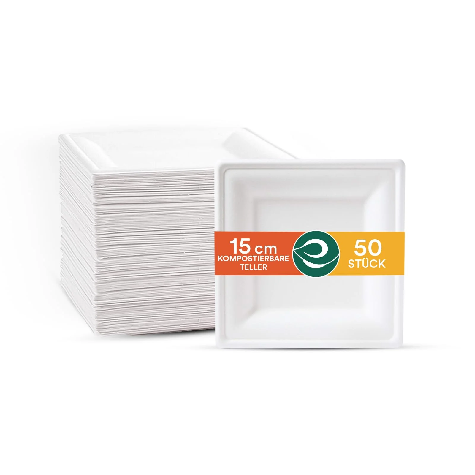 ECO SOUL 15 Cm (6 Zoll) weiße quadratische Einwegteller [50 Stück] | Kompostierbare Bagasse-Teller aus Zuckerrohr | Umweltfreundlich, biologisch abbaubar, stabil & plastikfrei