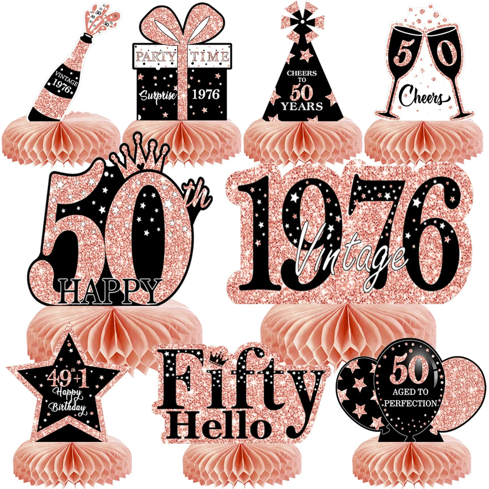 Voxisroma Deko 50. Geburtstag Frauen,9 STK Roségold Rosa Bienenwabe Mittelstück Tischdeko Geburtstag,50 Geburtstag Deko,50 Geburtstag Party Deko Supplies,Geschenke Für Frauen Zum Geburtstag