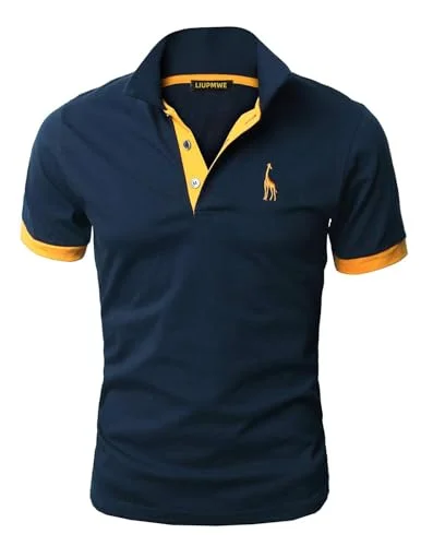 LIUPMWE Poloshirt Herren Kurzarm Baumwolle Einfarbig Basic Golf T-Shirt Giraffe Stickerei Polohemd Sommer