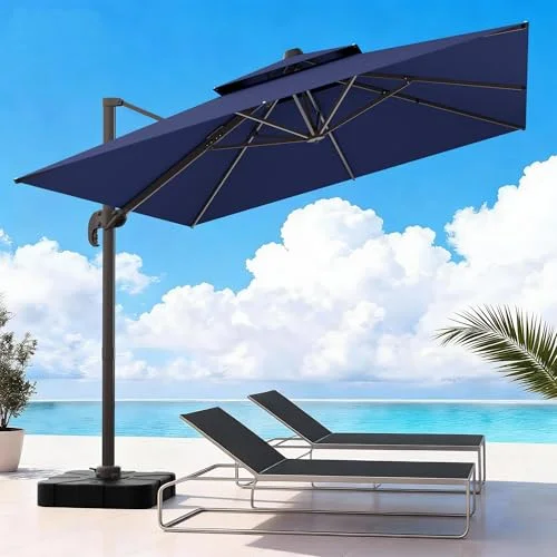 UMBFUN Sonnenschirm 300 x 400 cm mit Fußpedal und Kreuzsockel,Groß Ampelschirm,Kurbel Doppeldach Gartenschirm mit 360° Drehbar für Terrasse,Pool,Outdoor,Balkon Sonnenschutz