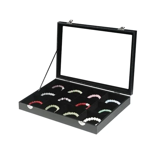 Coward Sonnenbrillen-Organizer-Tablettbox, Beige Samt-Raster-Brillen-Display-Tablett-Etui mit transparentem Glasdeckel für den Heimgebrauch oder den Verkauf im Laden