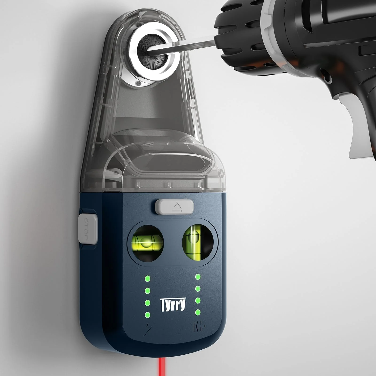 Tyrry 4-in-1 Laser Wasserwaage mit Kreuzwasserwaage, Bohrstaubfänger, Wandhalterung, Elektronischem Vakuum-Saugnapf, Nivellierwerkzeug Perfekt zum Aufhängen von Bildern, Malen und Heimrenovierungen