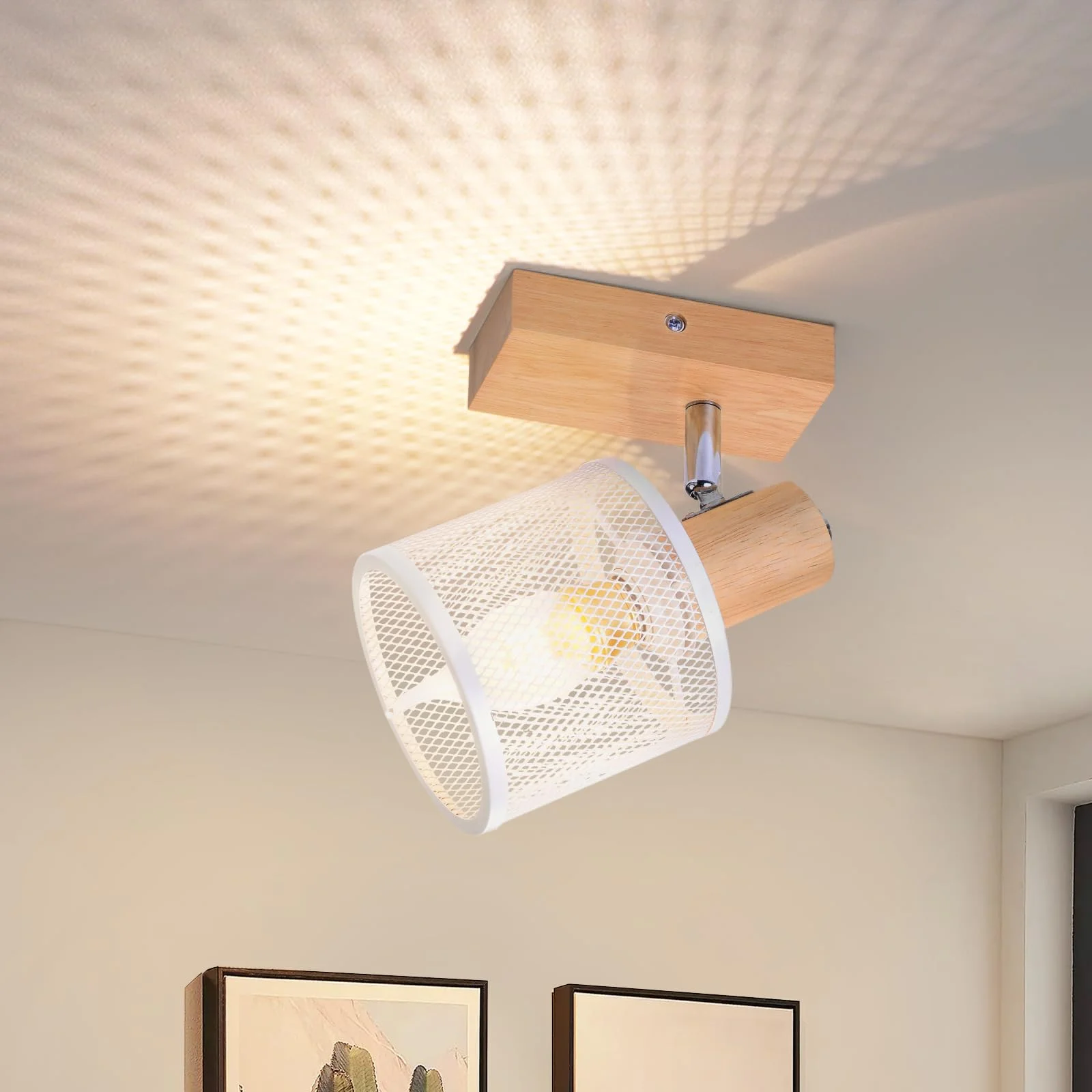 Deboola Deckenstrahler 1 Flammig Deckenleuchte Vintage - LED Deckenlampe Holz Deckenspot Schwenkbar E14 Strahler Wandstrahler für Schlafzimmer Flur Küche Wohnzimmer MAX.40W Spot Ohne Leuchtmittel