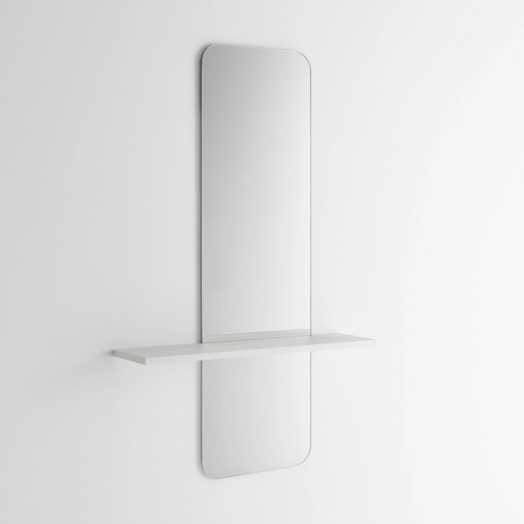 ARHome Geformter Spiegel mit modernem Regal, 130 x 80 x 19 cm, Esche weiß, Made in Italy