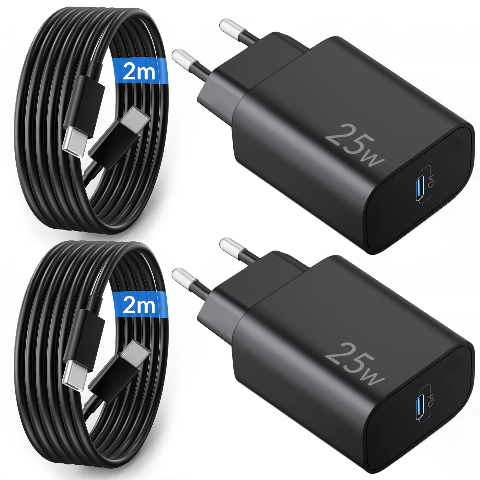 25W USB C Ladegerät mit Ladekabel für Samsung Galaxy S26 Ultra Plus S25 S24 S23 S22 FE 5G A56, Handy Schnellladegerät USBC PD Netzteil Fast Charger Adapter + Schnellladekabel 2M Typ C, 2Pack