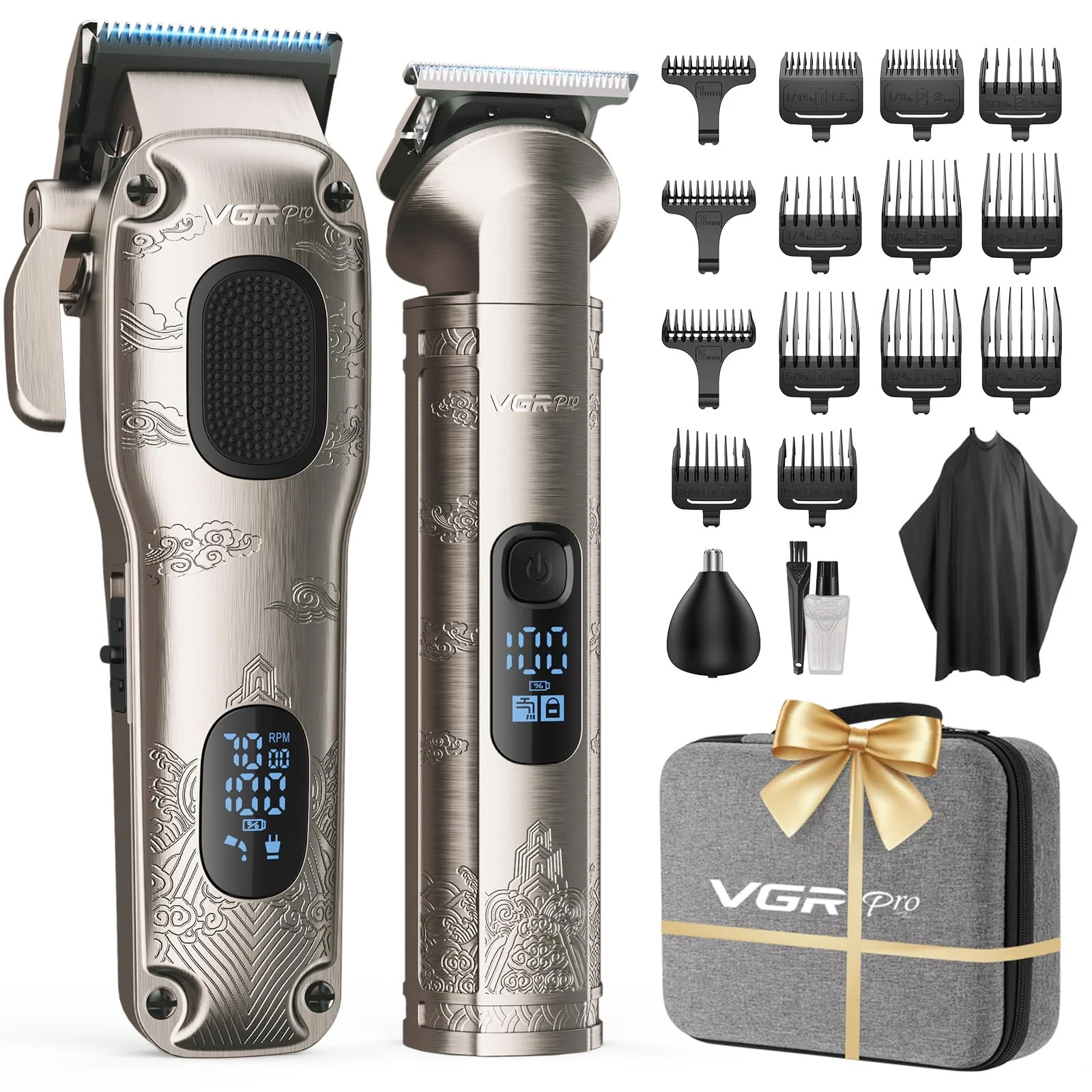 VGRPRO Haarschneidemaschine für Männer Professionell, Kabellose Haarschneidemaschine profi zum Haareschneider, Haarschneider Herren und Trimmer Set, Elektrischer Trimmer Herren mit Paket Box(Silver)