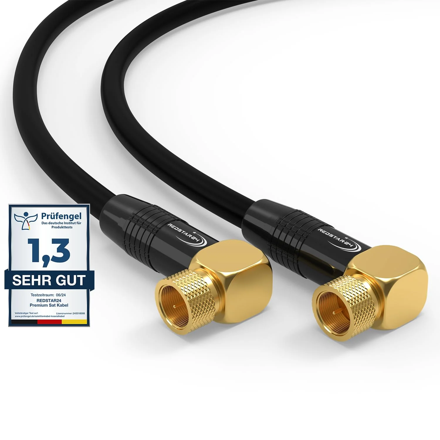 SAT Kabel 2m Satellitenkabel SAT TV Antennenkabel Digital Koaxialkabel Coaxial Internet 2x F-Stecker 90° Grad Gewinkelt Winkelstecker Router Modem Anschlusskabel HD 4K UHD DVB-S DVB-S2 Schwarz