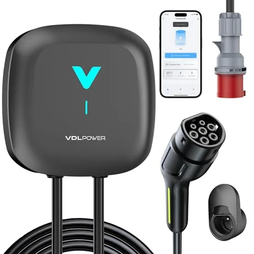 VDLPOWEREU Wallbox Typ 2 11kW mit APP, 3-Phase Elektrofahrzeug-Ladestation mit 6m Typ 2 Ladekabel, Steckerhalterung, Ladestation mit Wlan & Bluetooth & IP67 für EVs & PHEVs