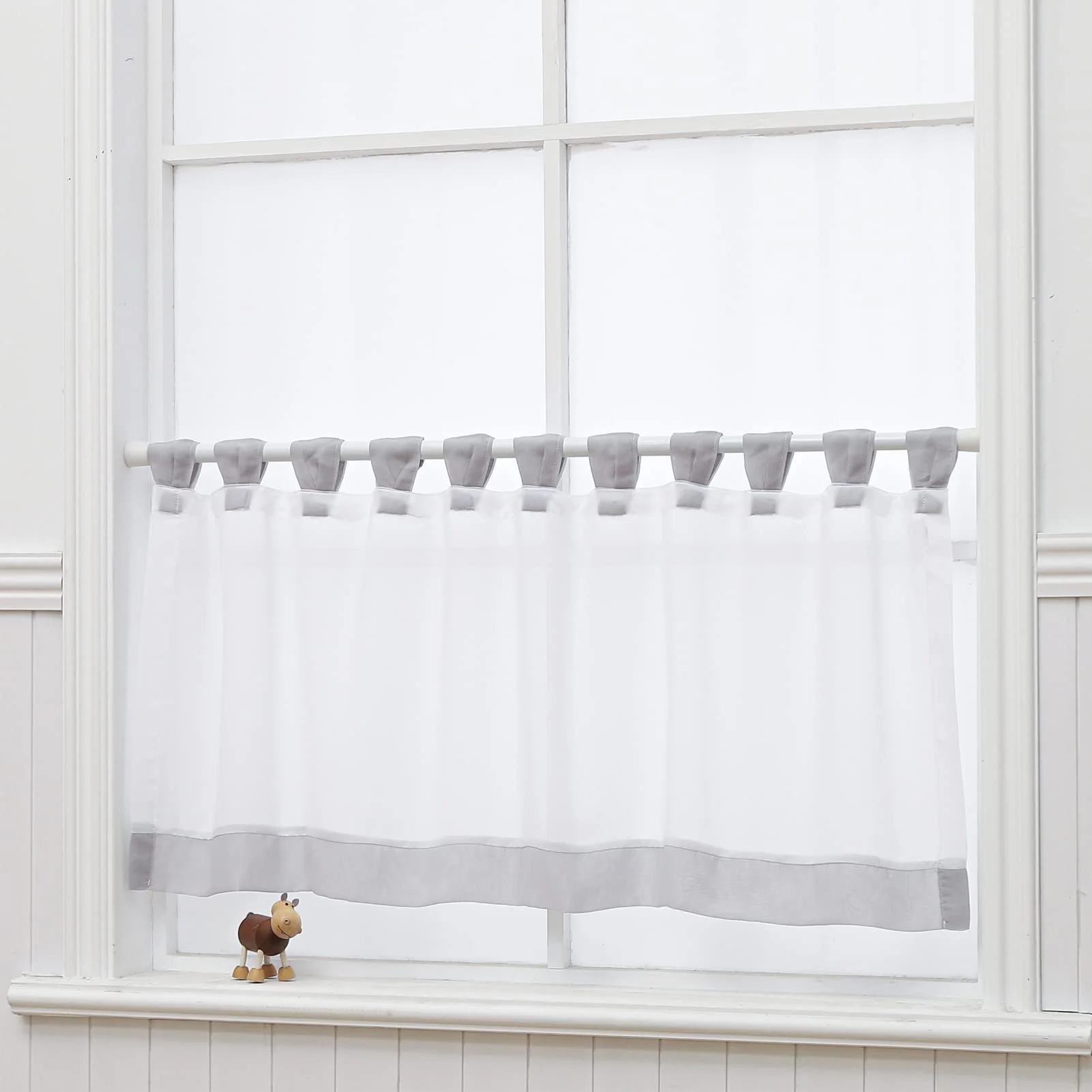 NSXIN Scheibengardine Voile Bistrogardine mit Schlaufen Transparente Vorhang Moderne Fenstervorhang Gardine Gaze Schals Fensterschal für Küche Wohnzimmer Landhaus (HxB 45x90cm,Graue Kante)