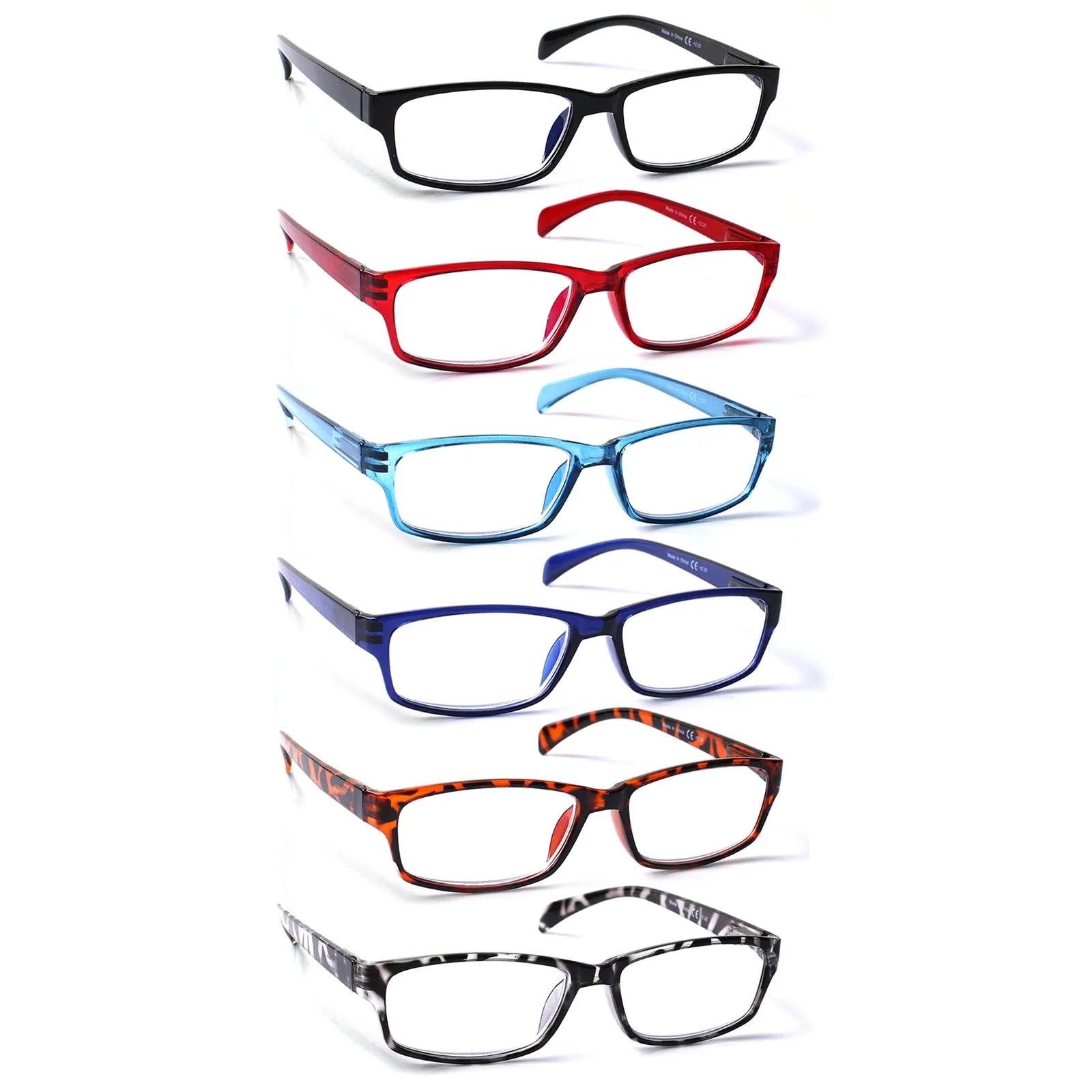 COJWIS Lesebrille 6 Pack herren und Damen Qualität Feder Scharnier Blaulichtfilter Leser Brille(6 Farbe Mischen-2, 2.50)