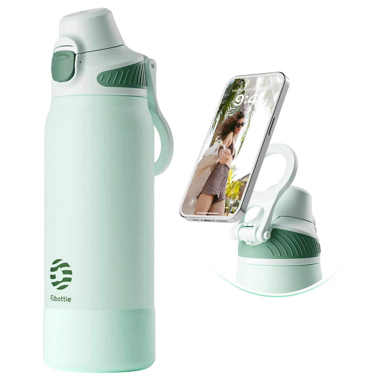Fjbottle Edelstahl Trinkflasche mit Magnetgriff als Handyhalter - 1-Klick Öffnung Sport Wasserflasche 1000/700/600ml – BPA-frei/Auslaufsicher Flasche für Fitness, Yoga