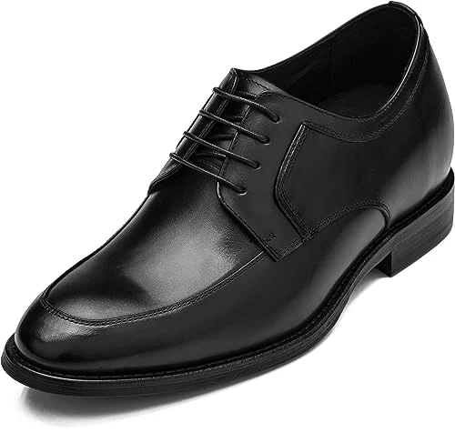 CALTO Men's Invisible Height Increasing Elevator Shoes - Premium Leather Lace-up Round-Toe Formal Derby Oxfords - 2.8 Inches Taller
