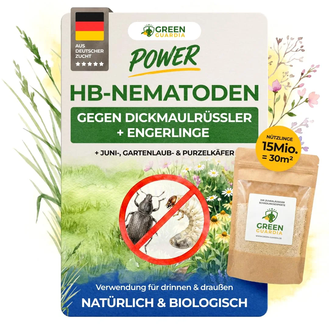 GREEN GUARDIA Power HB-Nematoden gegen Dickmaulrüssler & Engerlinge - 15 Mio. (30m²) -biologische Schädlingsbekämpfung, umweltfreundlich, chemiefrei.Einfach anzuwenden & Sicher für Mensch &Tier