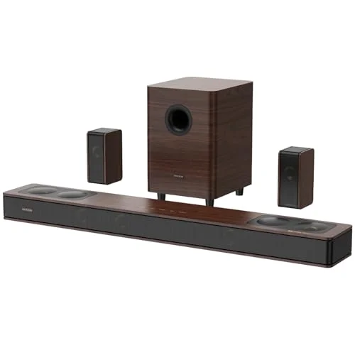 Flaggschiff 5.3.4 Soundbar für TV Geräte mit Dolby Atmos, 800W Heimkino Soundsystem mit Subwoofer, 2 Kabellosen Rücklautsprechern, Lautsprecher für Fernseher, BassCoupling-Technologie für 28 Hz, eARC