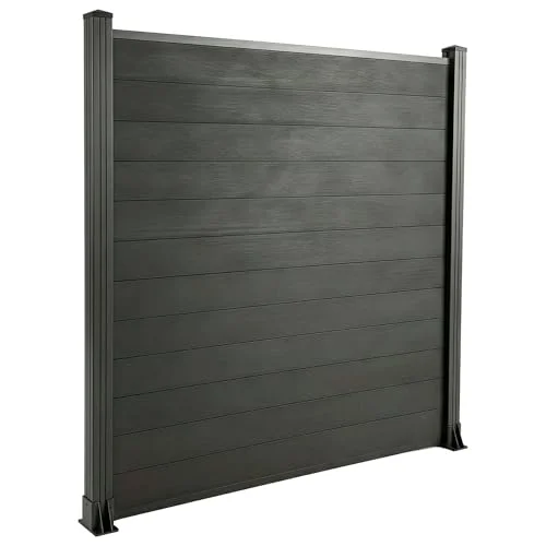 Floordirekt WPC Zaun Komplettset - Schwarz - 180x180cm - Gartenzaun Sichtschutzzaun Windschutzzaun - Element für Terrasse & Garten - Inklusive Montagematerial - Ponza