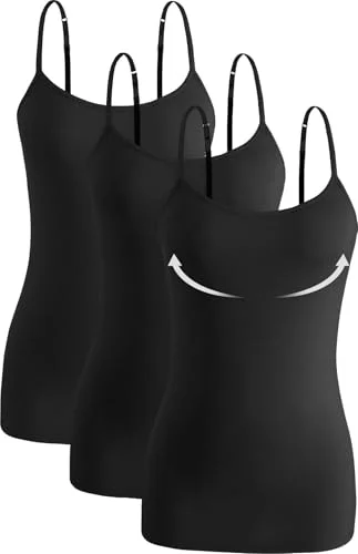 Knuffnee Damen Baumwolle Unterhemd Regal BH Unterhemden Verstellbaren Spaghetti Top 3er Pack