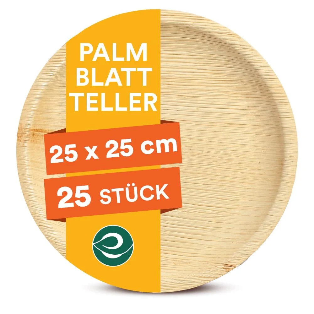 ECO SOUL runde Palmblatt Teller 25 cm (10 Zoll) (25 Stück) | 100% kompostierbar & stabil | Bio Einwegteller aus Palmblatt | Hochwertiges Einweggeschirr für Party & Dessert