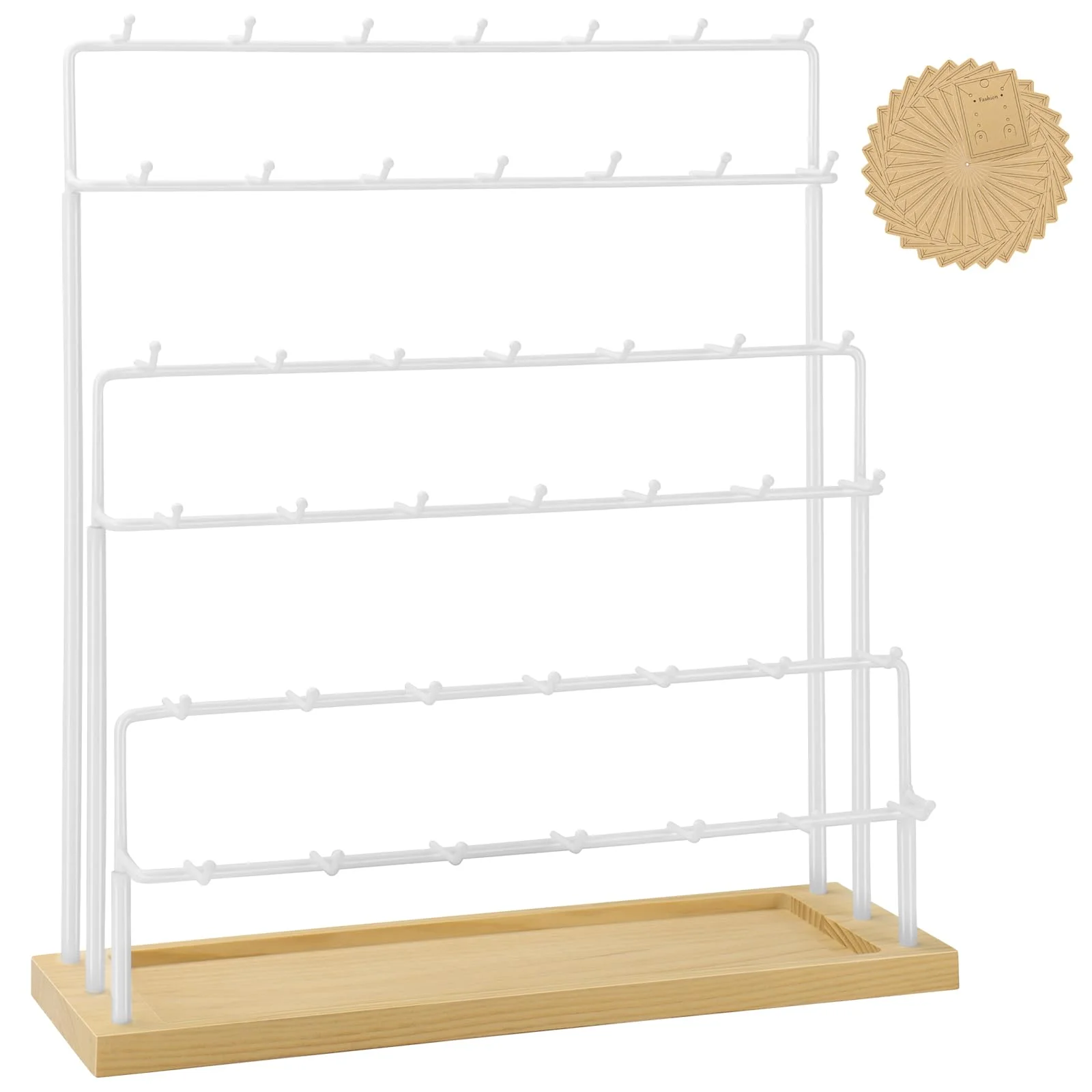 RNTBWD Ohrring-Display für Händler, 6 Etagen, 42 Haken, Holz, Ohrring-Präsentationsständer für Ohrringe, Halsketten, Ringe, Armbänder, Schlüsselanhänger (Weiß)