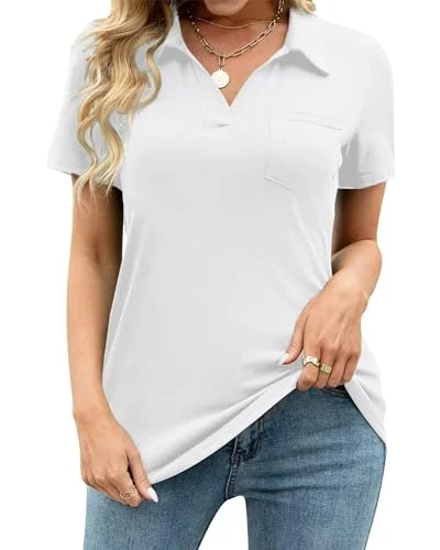Tanmolo Damen Bluse Elegant V-Ausschnitt Polo T-Shirt Kurzarm Baumwolle Poloshirt Freizeitshirt Damen-Oberteile