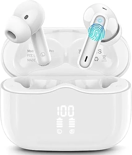 Kabellose Bluetooth Kopfhörer, in ear Kopfhörer Bluetooth 5.4 mit 4 ENC Noise Cancelling Mics, Tiefer Bass 40Std Spielzeit Kabellose Kopfhörer, IP7 Wasserdicht Sport Ohrhörer mit LED-Anzeige Schwarz