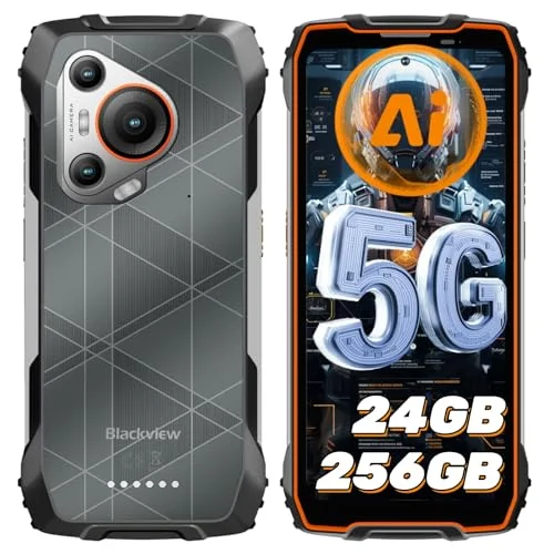 Blackview BL7000 Outdoor Mobile Phone 5G, Dimensity 6300, 24GB + 256GB/2TB Outdoor Smartphone Without Contract, Android 15, 120HZ 2.4K FHD+ 6.78, Construction Site Mobile Phone, 50MP + 32MP, 20MP Night Vision/5G Dual SIM/NFC/OTG
