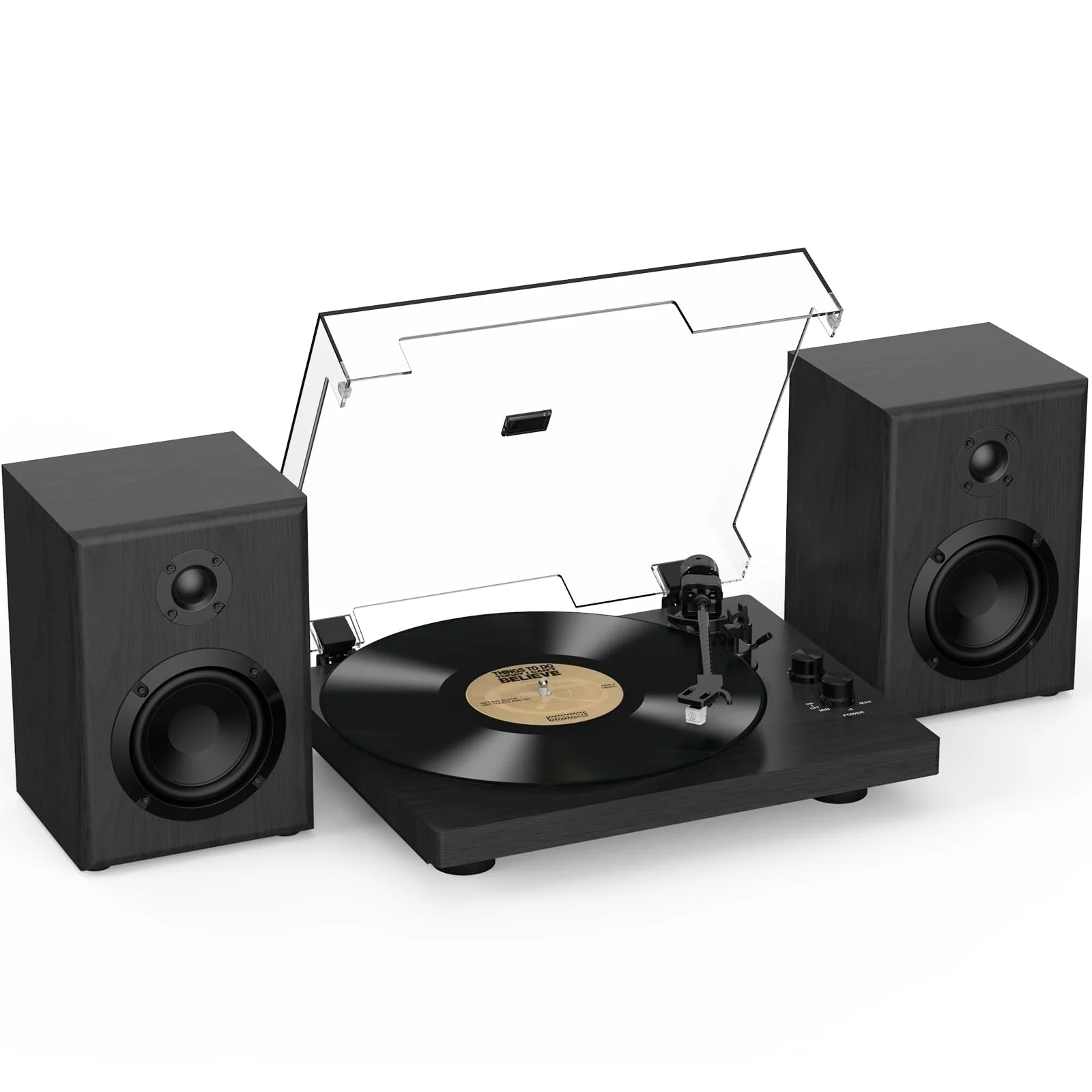 Plattenspieler mit verstellbarem Gegengewicht, Bluetooth-EIN-/Ausgang, 33/45 U/min, spielt 7/10/12-Zoll-Schallplatten ab, Hi-Fi-Sound für Vinyl-Musikliebhaber, Schwarz