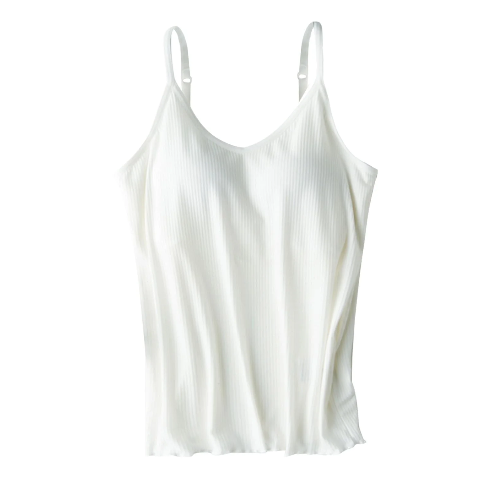 Damen Tanktop Mit Integriertem Bh Weit, Spaghettiträger Oberteil Ohne Bügel Unterhemd Cami Tanks Gepolstertes Ärmellose Basic Spaghetti-Top mit Cups Trägertop Regal BH Casual Bustier Tank Top