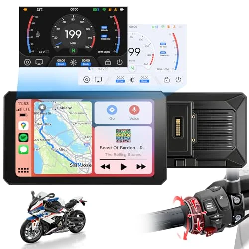 Motorrad Carplay Bildschirm mit Native Wonder Wheel für BMW Motorrad, Wireless CarPlay & Android Auto, Bluetooth, 7 Zoll Display Wasserdichter Touchscreen Motorradnavigationsgerät Navi, Datenauslesung