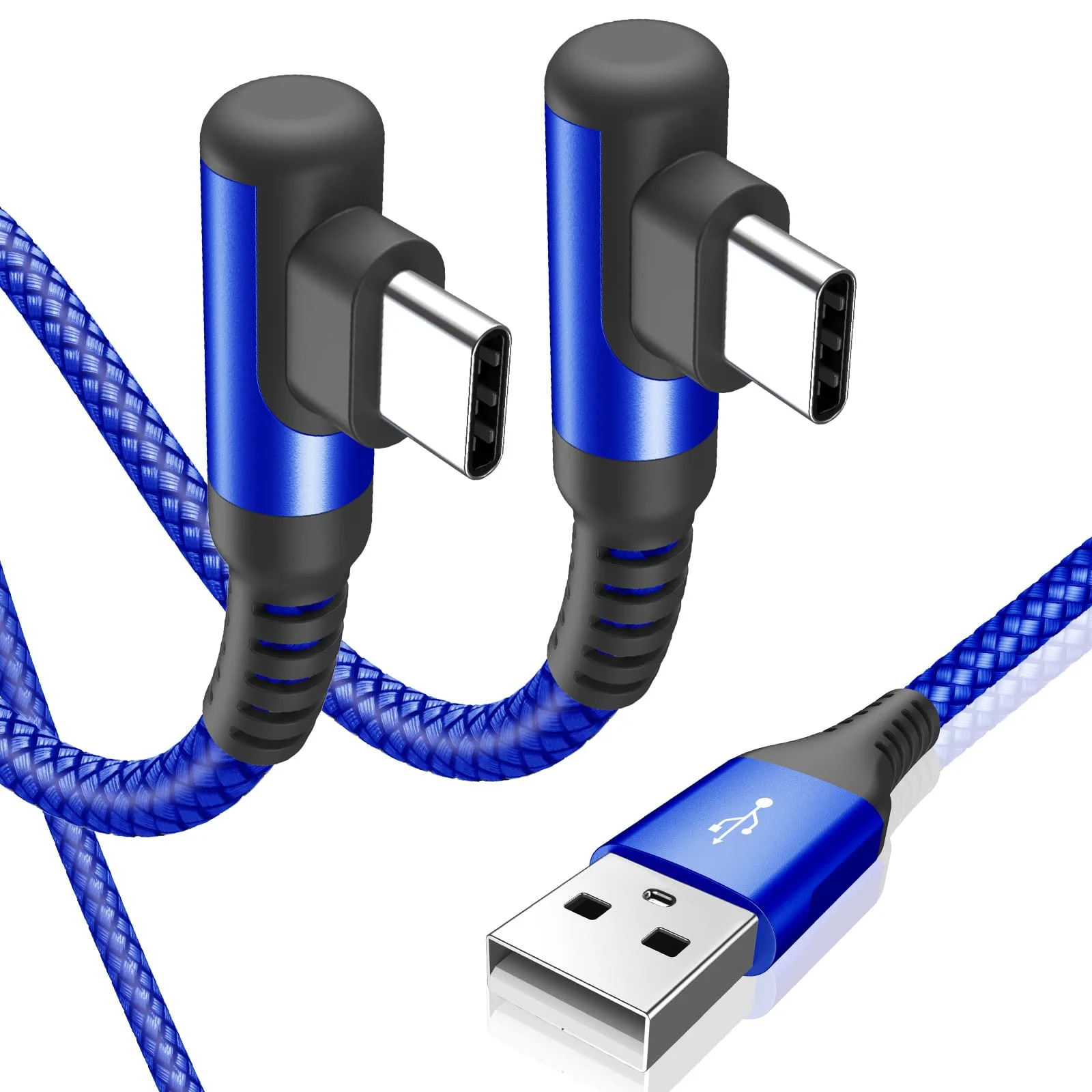 sweguard USB C Kabel 90 Grad Winkel 2Stück 2m Schnellladung, Ladekabel USB C Nylon Type C Kabel für Samsung Galaxy S21 S20 S10 S9 S8 Plus,Note10/9/8,M31 M30s M20,A20e A71 A52 A51 A50 A40 A10 A7,Mi