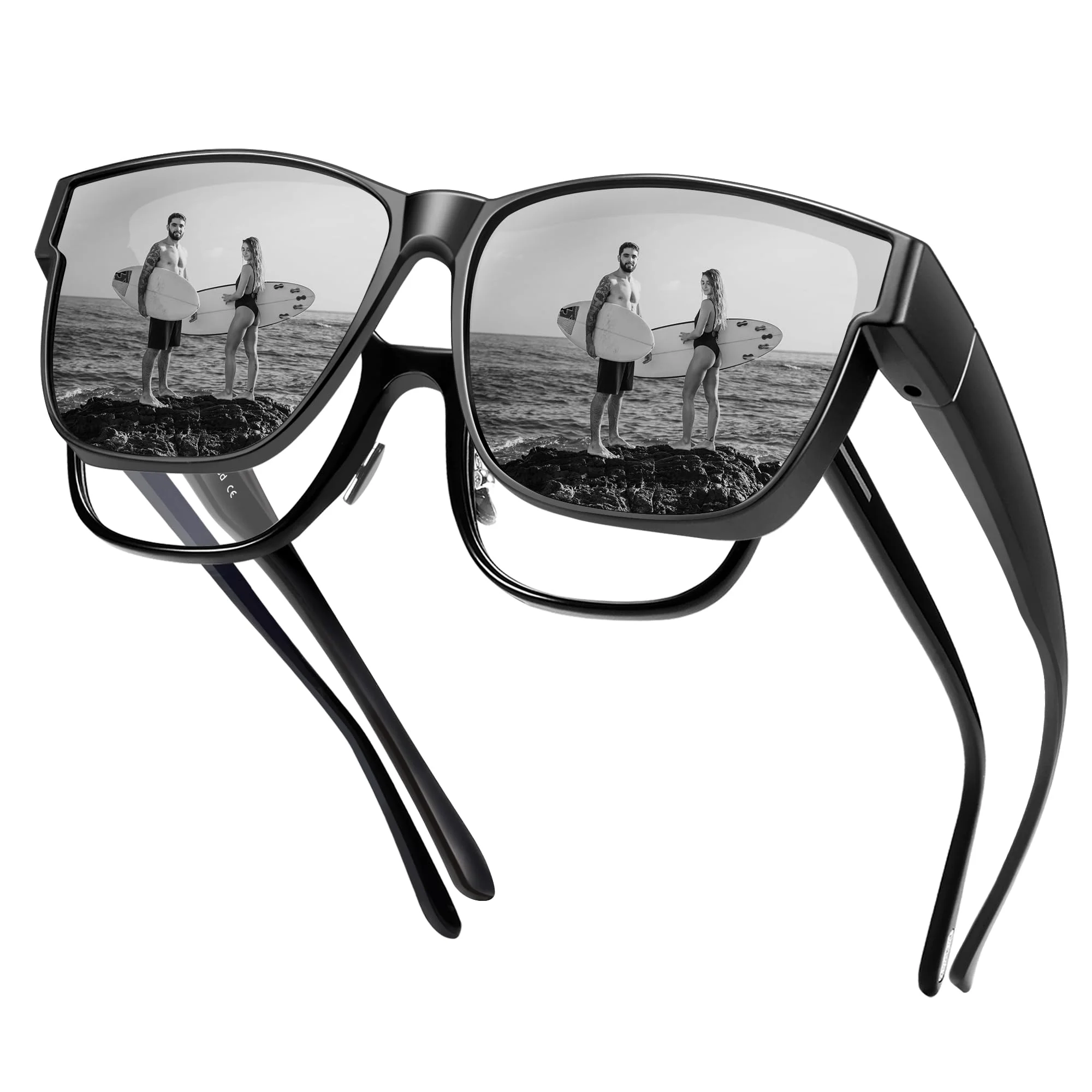 URUMQI Überzieh Sonnenbrille über Normale Brille, Polarisiert Überbrille Sonnenbrille für Brillenträger Damen Herren, Fit over Sunglasses mit UV400 Schutz für Fahren, Angeln Beige Schildpatt Rahmen