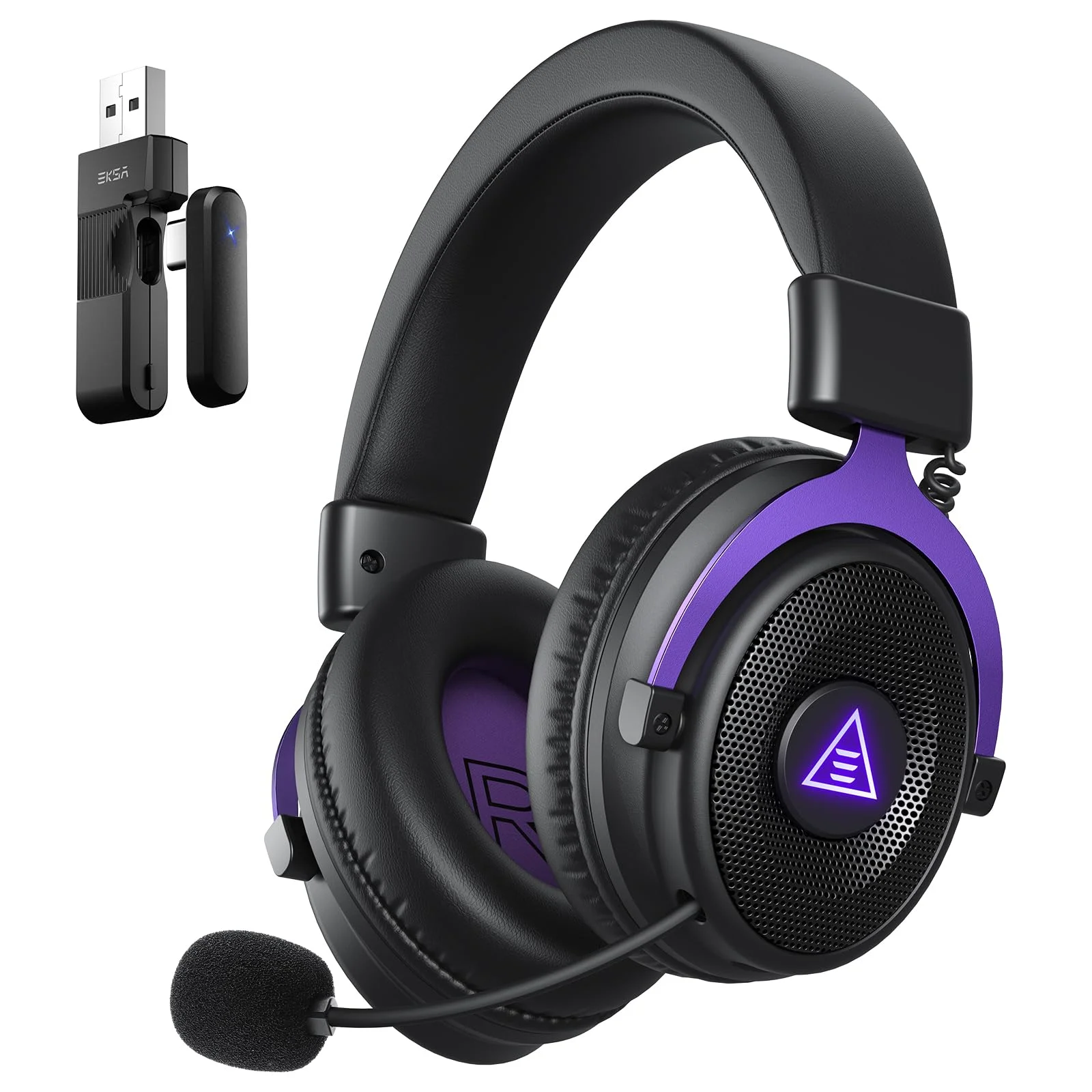 EKSA 2,4GHz Wireless Gaming Headset für PS5/PS4/PC/Switch/Mac, Bluetooth 5.3 Gaming Kopfhörer Kabellos mit Mikrofon, 30ms Latenz, 80 Stunden Akkulaufzeit, LED, USB PC Headset