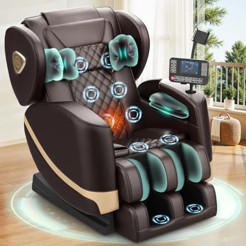 F FURNIMAT Massagesessel, Ganzkörper-Massagestuhl mit 14 Rollen, 8 Komfort-Luftkissen & Zero Gravity– Bluetooth Lautsprecher, Touchscreen, Handyhülter, Wärme für Lenden und Beine