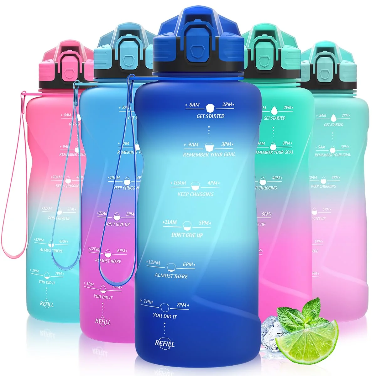 Coolfel Sport Trinkflasche 2l, 1,5l, 1l, 700ml, 500ml Trinkflasche Kinder Auslaufsicher, Motivierende Wasserflasche mit Zeitmarkierung Bpa Frei Tritan Trinkflasche für Mädchen, Junge, Schule, Gym