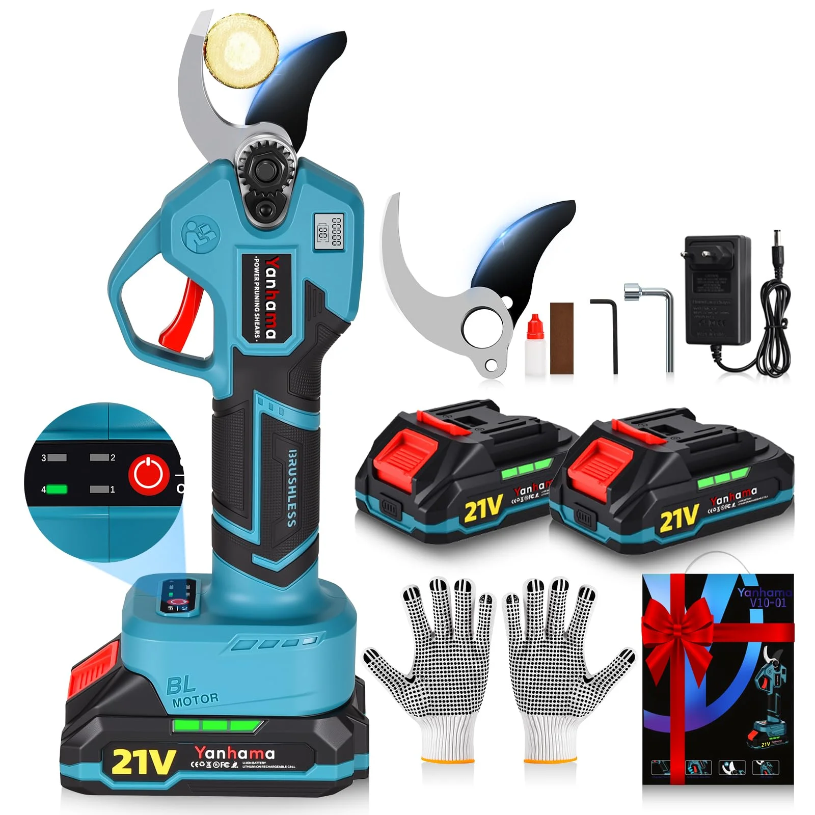 Akku Astschere 40mm Elektrische Gartenschere für Makita 18V Akku, 1000W Bürstenloser Motor, SK5 Klingen, LED-Display, Doppelte Sicherheitsverriegelung, für Garten, Sträucher und Äste