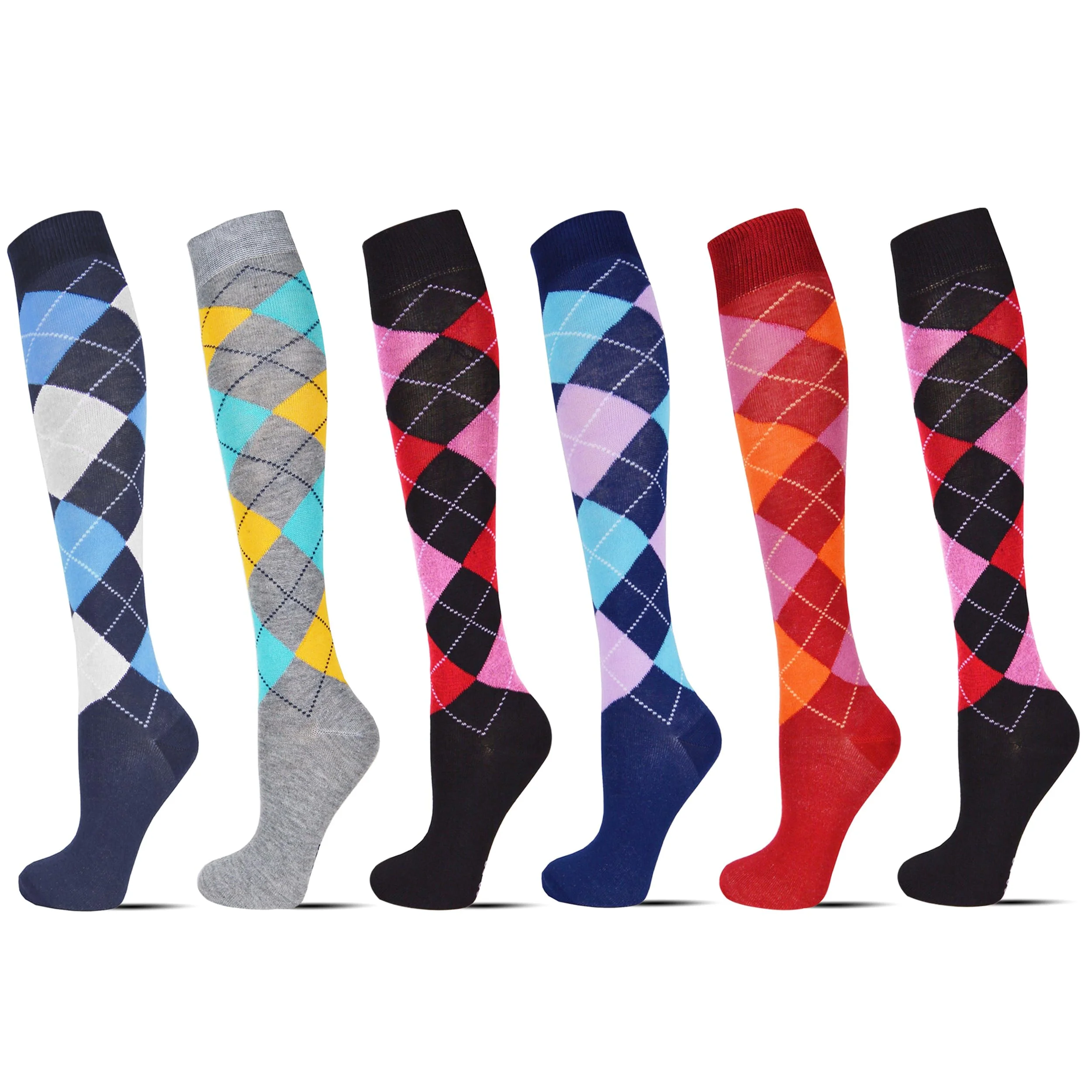 EEWEN 6 Paar Laufsocken Kniestrümpfe für Damen Stützstrümpfe Kompressionsstrümpfe Reisestrümpfe Radsport Karomuster