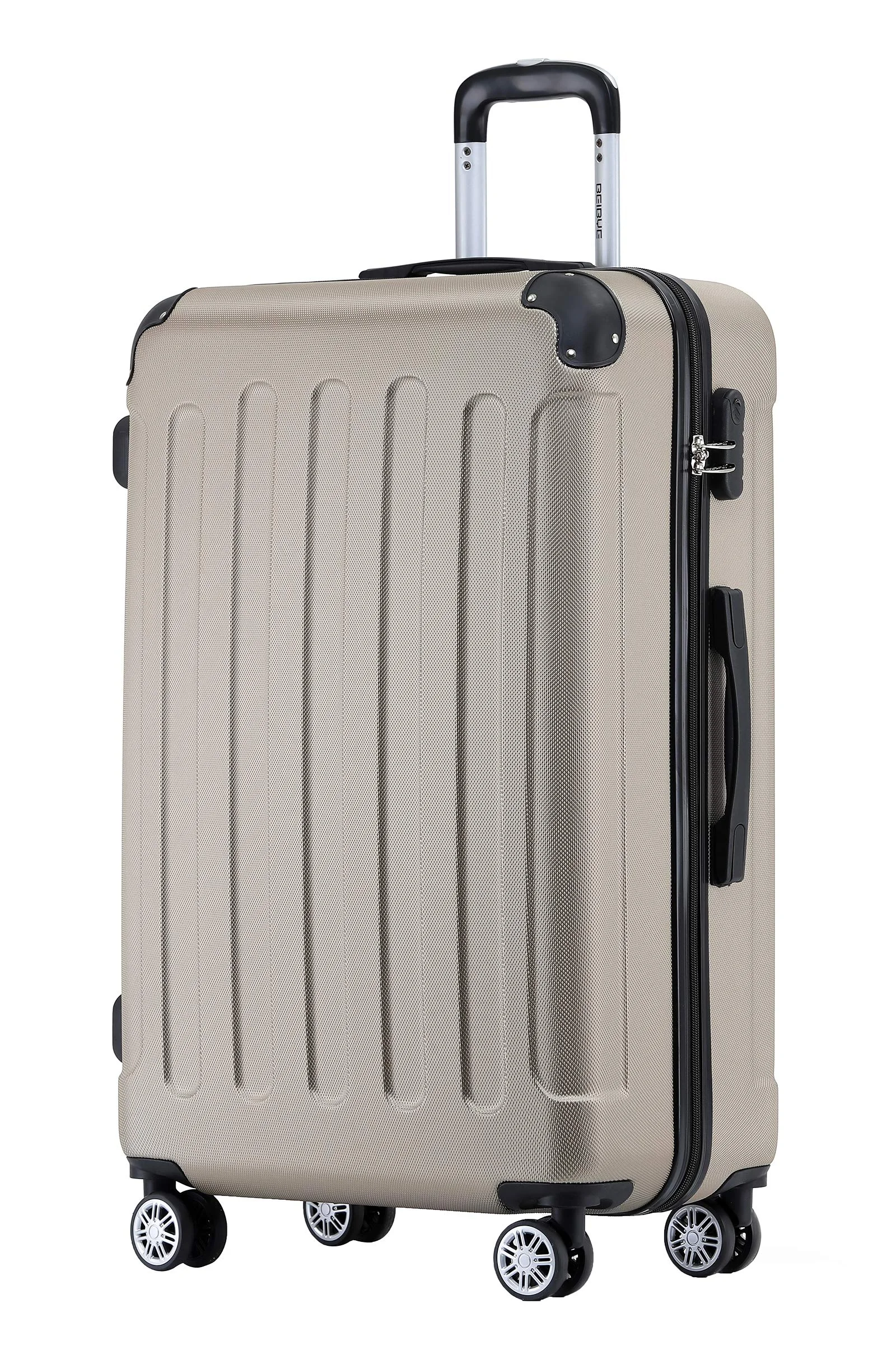 BEIBYE Hartschalenkoffer XL 76 cm – großer Reisekoffer, leicht, robust, ABS, 360° Doppelrollen, Zahlenschloss, Champagner