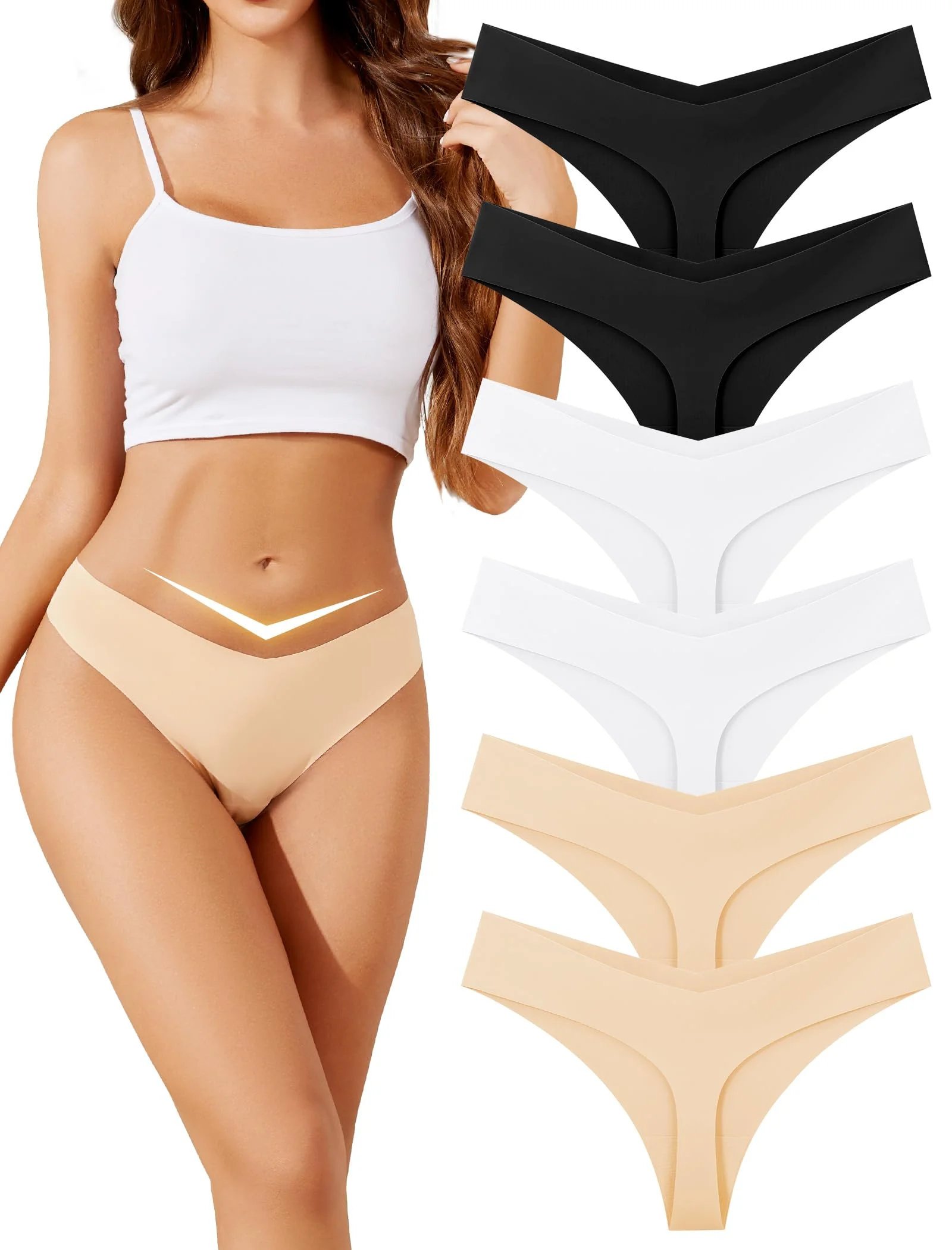 ANSUKOO Damen Nahtlose String Tangas Unterwäsche 6er Pack,V-Taille Seamless Unterhosen,Unsichtbare Slips Für Frauen, Bequeme Sport Schlüpfer,Gym Panties,Microfaser Women No Show Thong Underwear