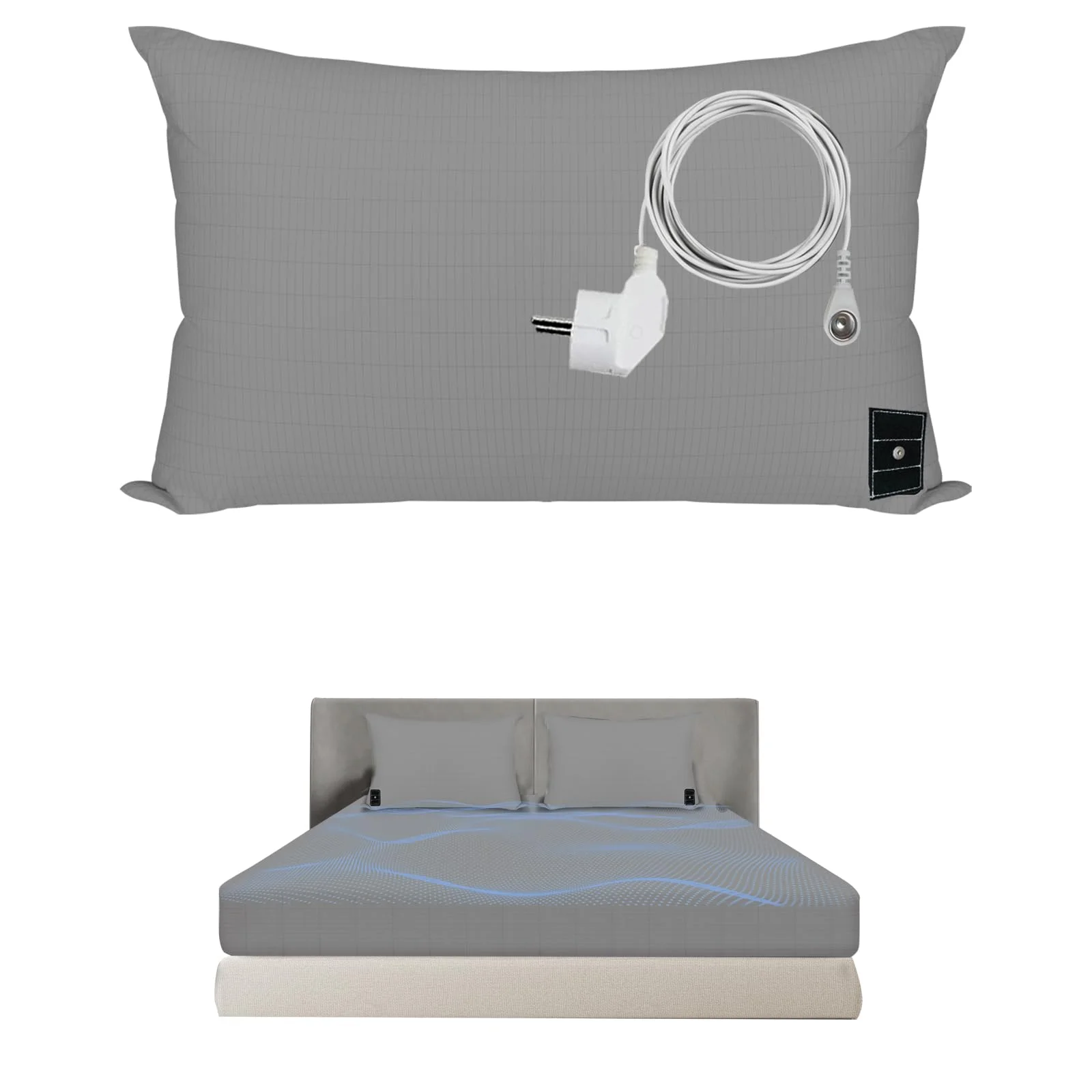 HUNAIGEE Erdungs-Kissenbezug Erdungsprodukt Erdungskissen Bezug mit EU Erdungskabel Earthing Matte Grounding Pillowcase Leitfähig für Besseren Schlaf