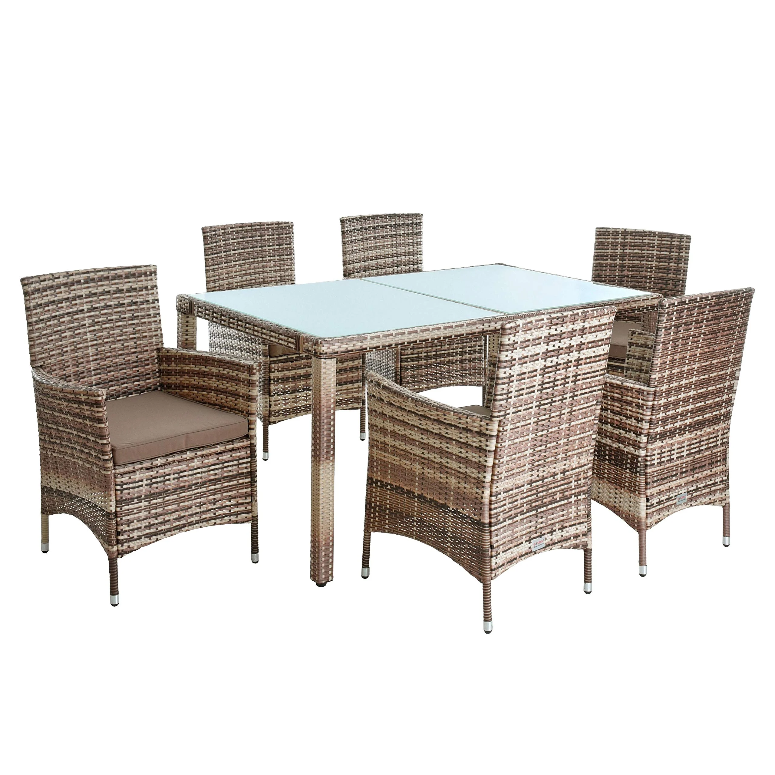 ESTEXO Polyrattan Sitzgruppe Gartenmöbel Set 6 Personen Rattanmöbel Gartenset Rattan Essgruppe Gartentisch Gartenstuhl Set (Beige-Braun)