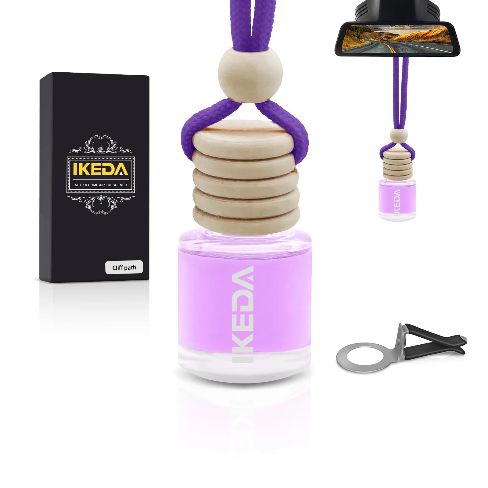 Ikeda Auto-Lufterfrischer für Männer und Frauen, 45+ Tage lang anhaltender Duft, hängende Lufterfrischer-Düfte, mit Clip, perfekt für Auto und Zuhause, Klippenpfad,10 ml / 1 Stück