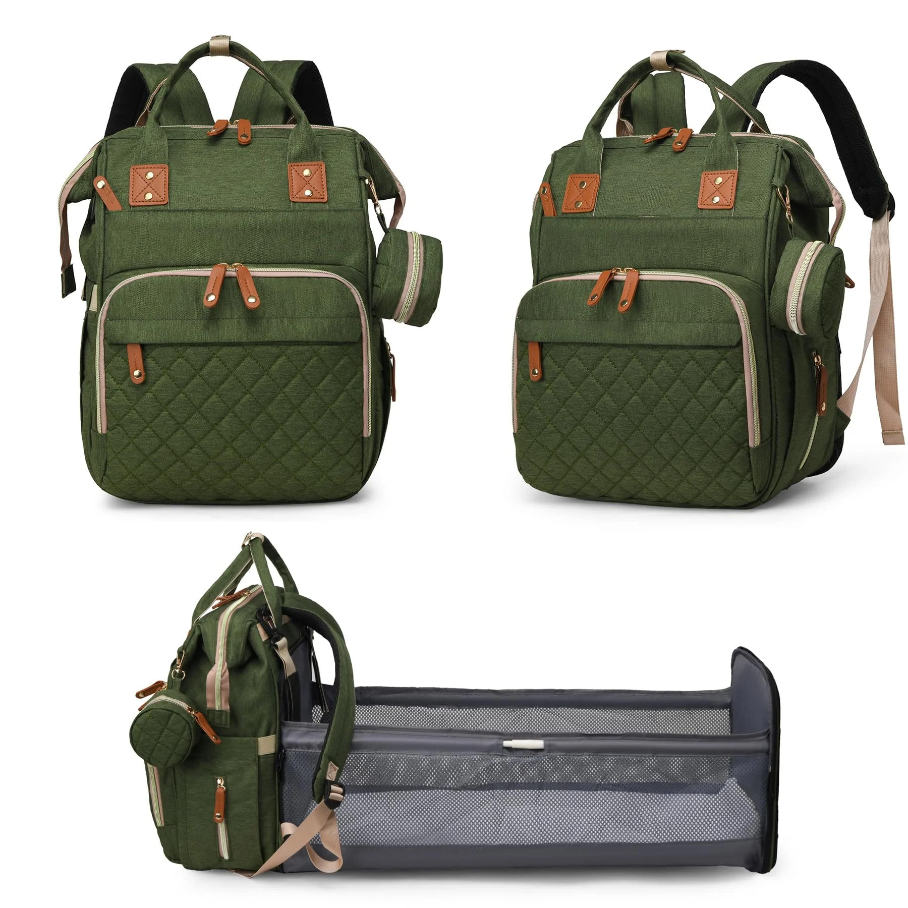 Fexkean Wickeltasche Rucksack Baby Wickelrucksäcke mit Großer Kapazität Tragbare Reisewindeltasche mit faltbarem Kinderbett mit Multifunktions Babytaschen und mobiler Wickelauflage Babybettrucksack